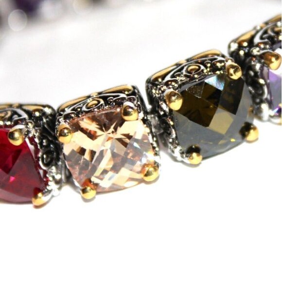 Multicolor Womens Glam Two Tone Throne Room Chunky Tennis Topaz Cz Bracelet 7.5" - Picture 2 of 6